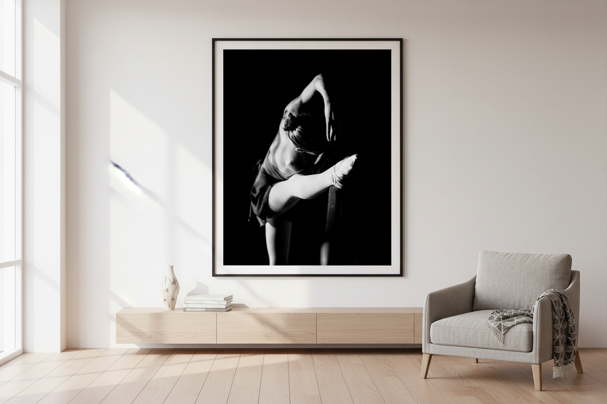 At the Barre fine art print displayed in a minimalist living room