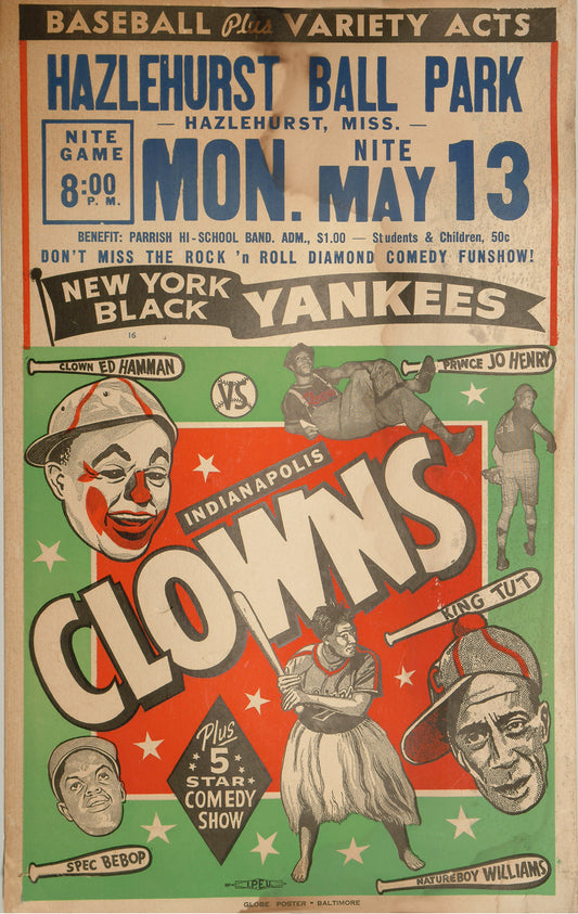 1950s Negro League baseball game poster reproduction, Indianapolis Clowns versus New York Black Yankees