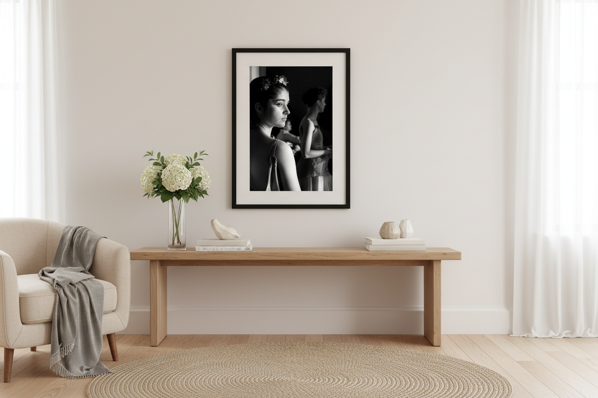 Becoming fine art print displayed in an elegant living room